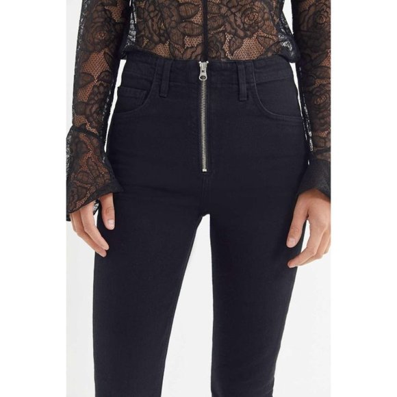 agolde womens 24 niko exposed zipper‎ black jeans high rise denim skinny cotton - Picture 1 of 9